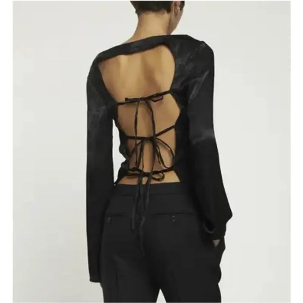 Musier Paris Camila Black Butterfly Jacquard Open Back Crop Top FR 36 4 US